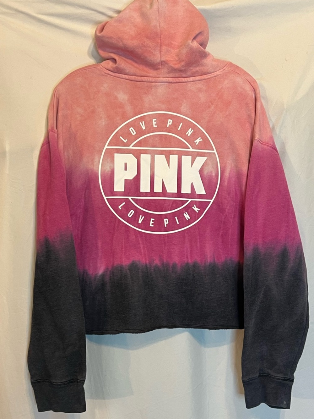 Victoria's Secret PINK Ombre tie-dye Pink Pullover Cropped Hoodie Sz Large